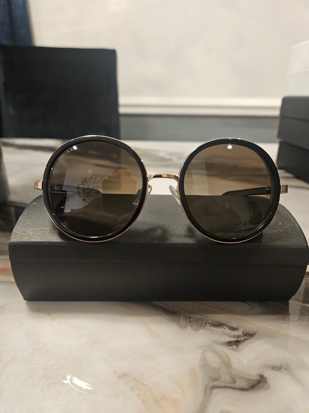 Jimmy Choo Black & Gold Round Sunglasses with Glitter Side Panels - Picture 3 of 3